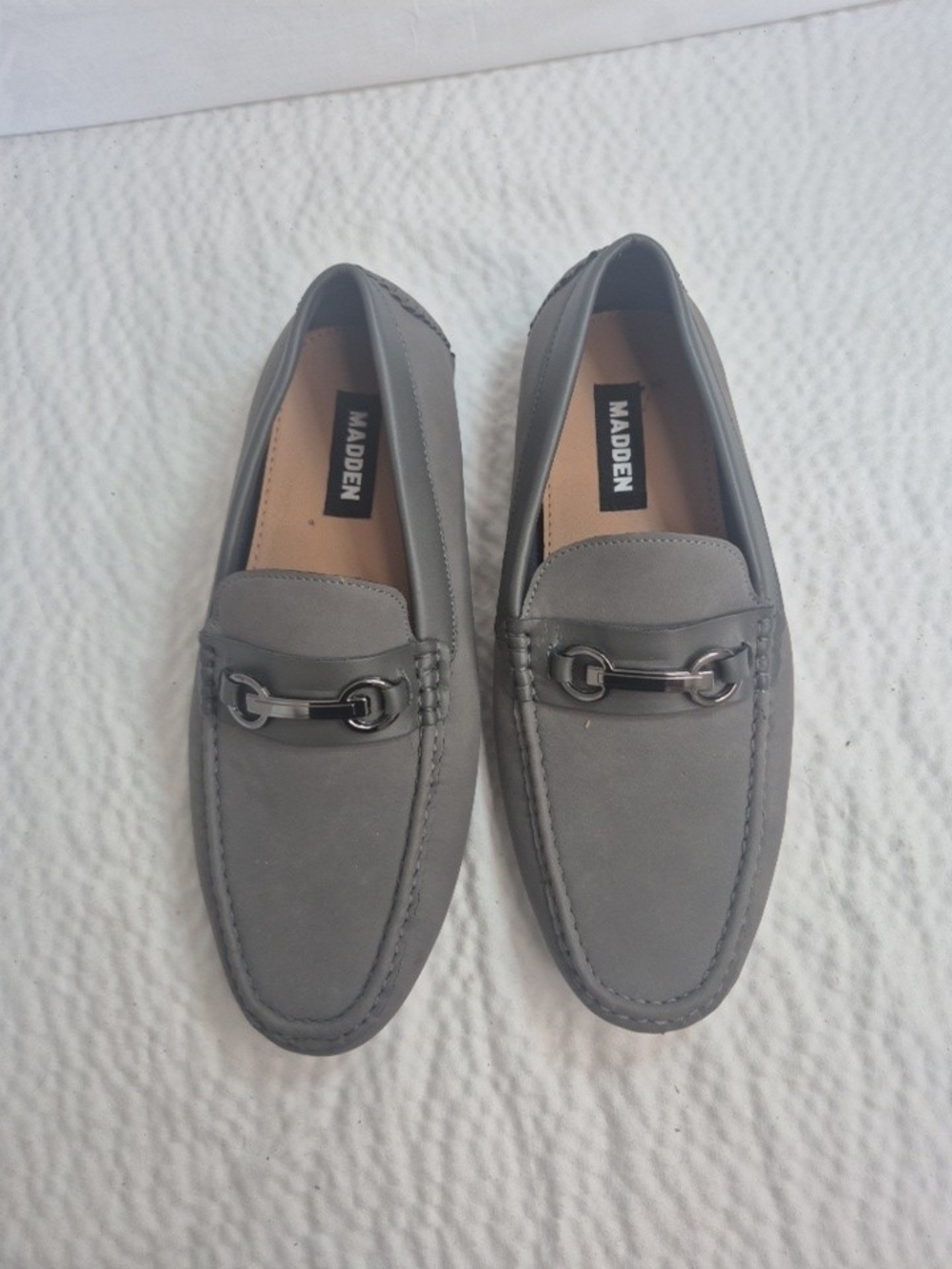 Madden Mens Gray Synthetic Leather Loafer Slip-On Casual Round Toe Hardware